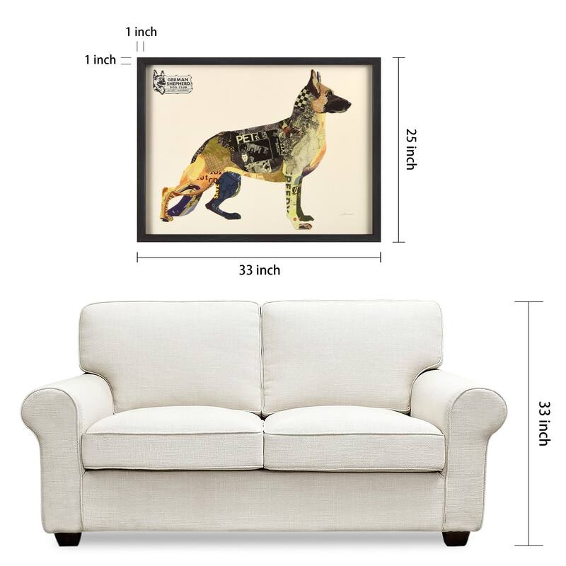 "German Shepherd" Dimensional Collage Framed Graphic Art Under Glass Wall Art