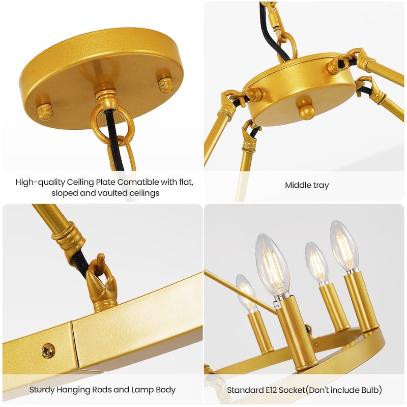 Black Farmhouse Chandelier, 6-Light Wagon Wheel Chandelier with Adjustable Height