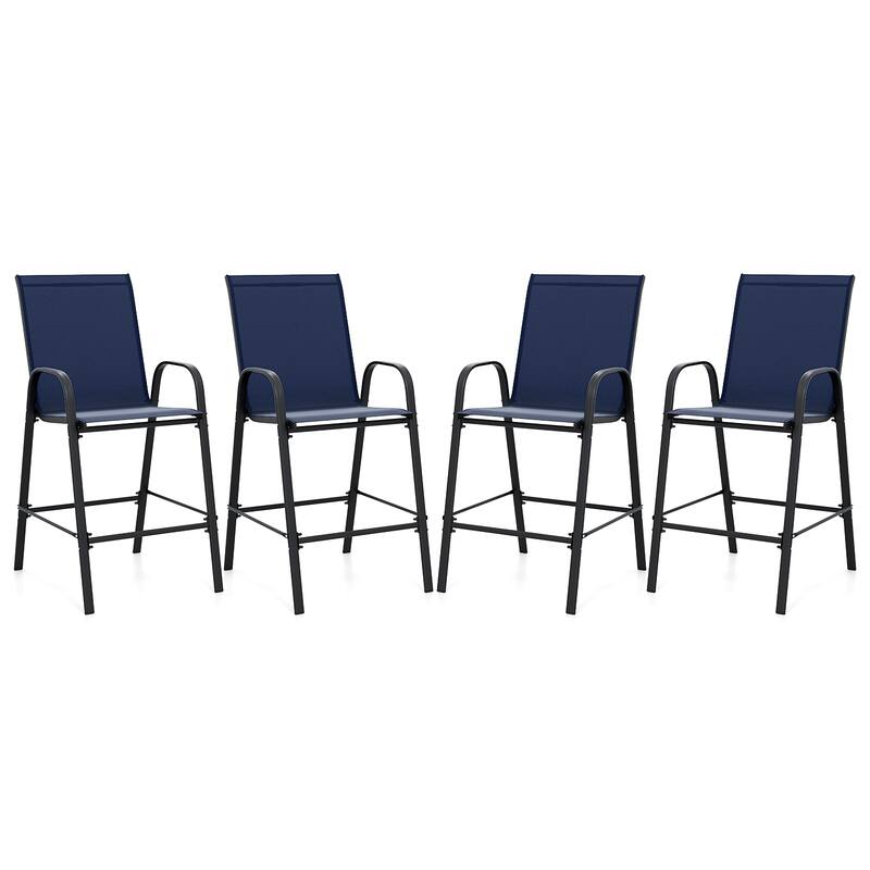 Gymax 4PCS Outdoor Bar Stools 29'' Fabric Bar Height Stools w/ - Blue