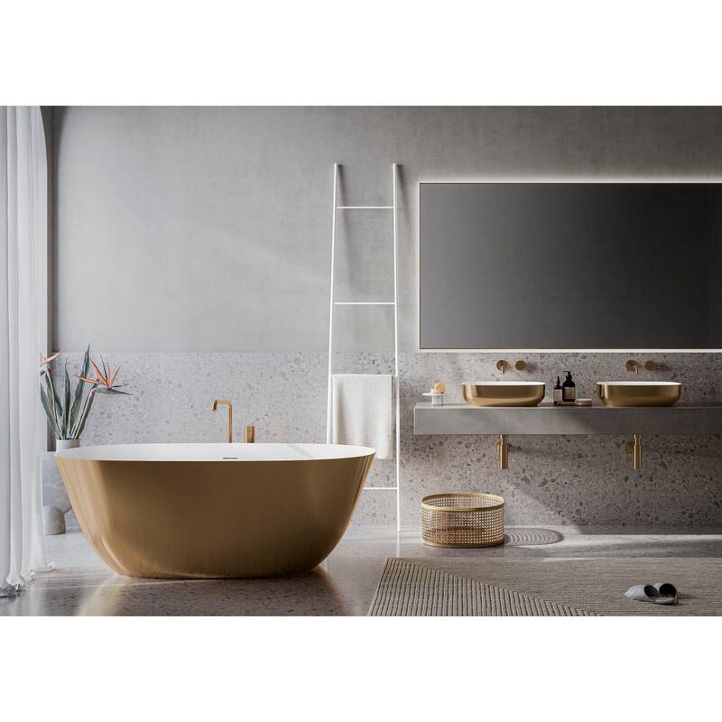 Ruvati 19-inch Matte Gold and White Bathroom Vessel Sink epiStone Solid Surface - RVB2113GW