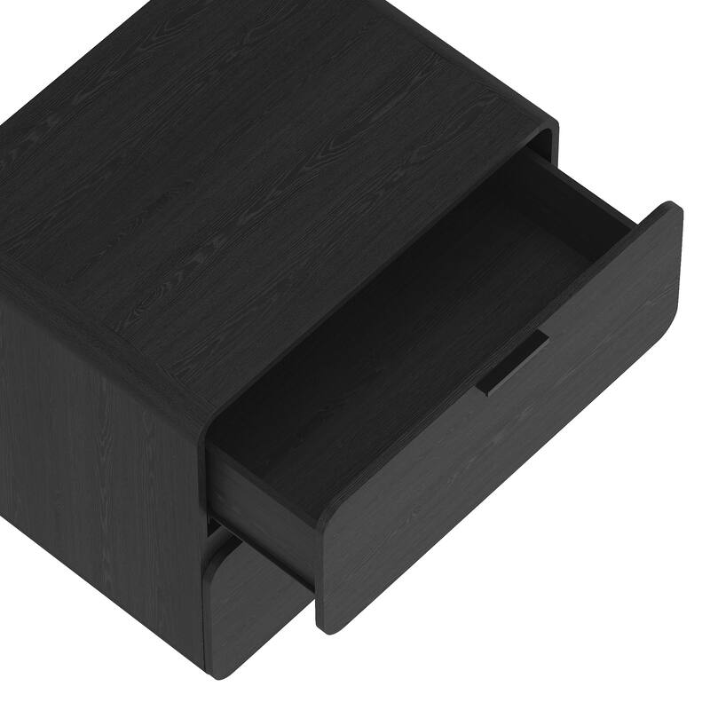 Modern Black 2-Drawer Nightstand with Full Extension Drawers