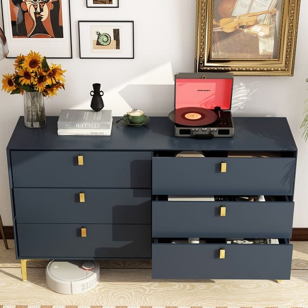 55.1"W 6-Drawer Double Dresser Black Gold Storage Cabinet Chest - On Sale -  Bed Bath & Beyond - 36937408