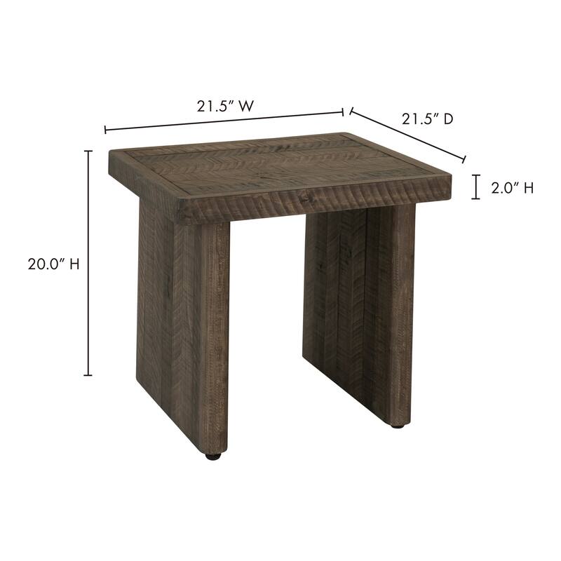 NADAAL STUDIOS Brannon End Table, Solid Pine Wood with Driftwood Finish, Rustic Design, Dark Brown