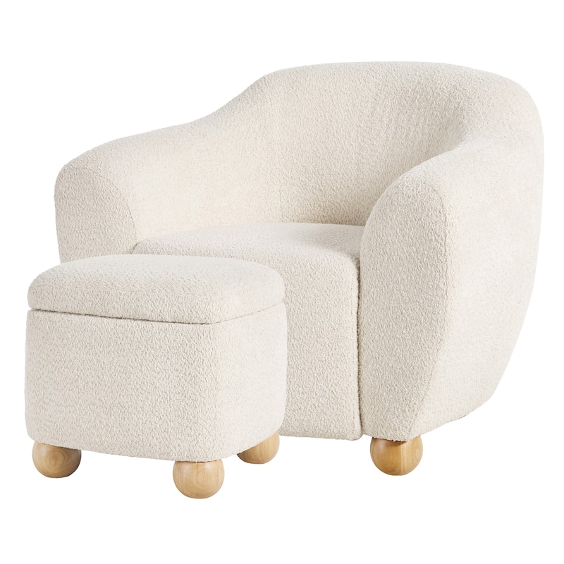 Walker Edison 2-Piece Contemporary Boucle Accent Chair and Storage Ottoman