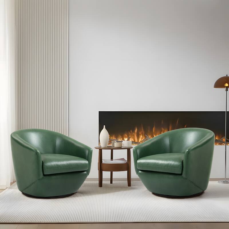 2 Set Vegan Leather Armchair Barrel Swivel Accent Chairs