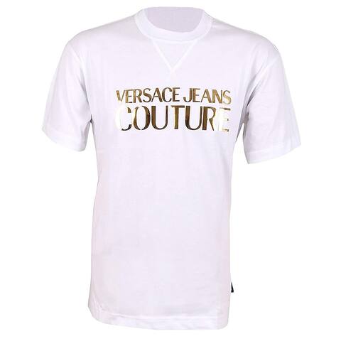Versace Jeans Couture Mens White Gold Metal Logo Short Sleeve T Shirt