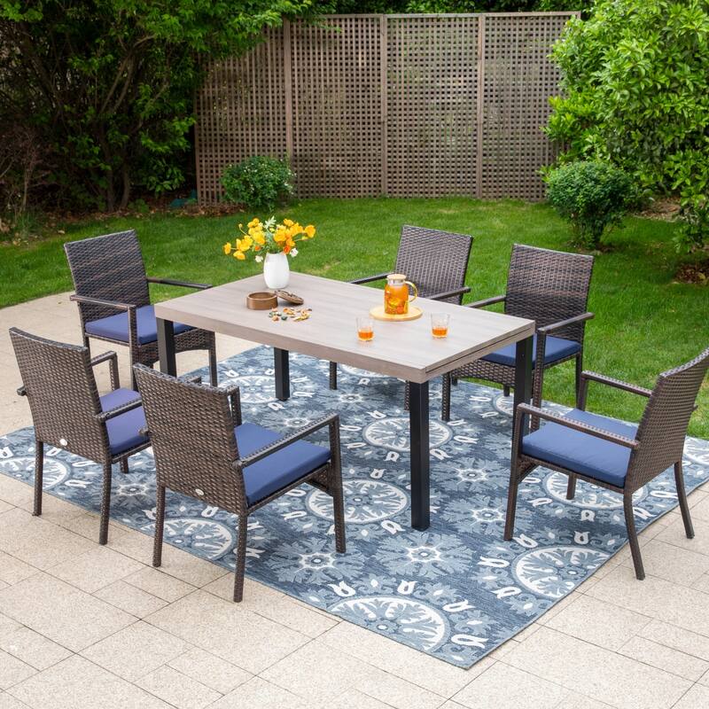 7/9-piece Patio Dining Set, Expendable Rectangular Outdoor Dining Table with Rattan Chairs - 7PCS + Haiti Chairs