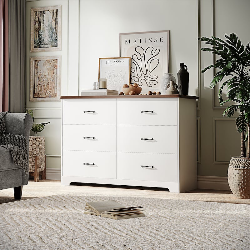 6-Drawer Dresser Double Dresser With Ultra Fast Assembly 31.5 in. × 47.16 in. × 15.74 in. - White