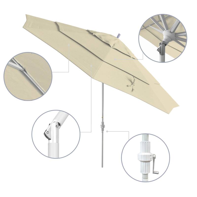 California Umbrella 11' Golden State Series Patio Umbrella White Aluminum Frame Crank Lift Collar Tilt Pacifica Pacific Blue