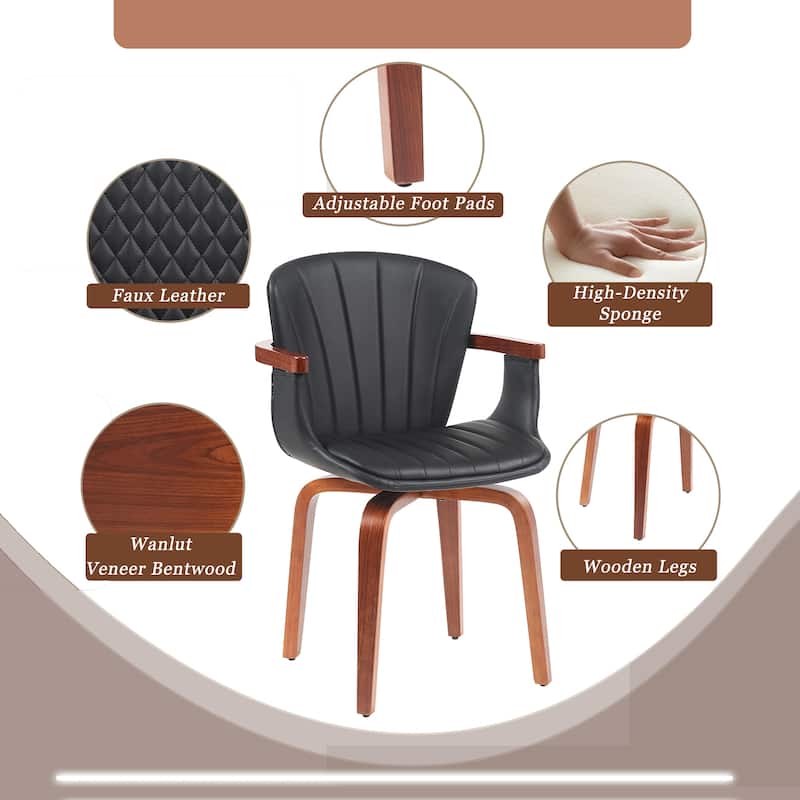 Mid Century Dining Chairs Set of 2, Modern Bentwood Swivel Faux Leather Side Chairs with Armrest for Dining Rooms, Offices