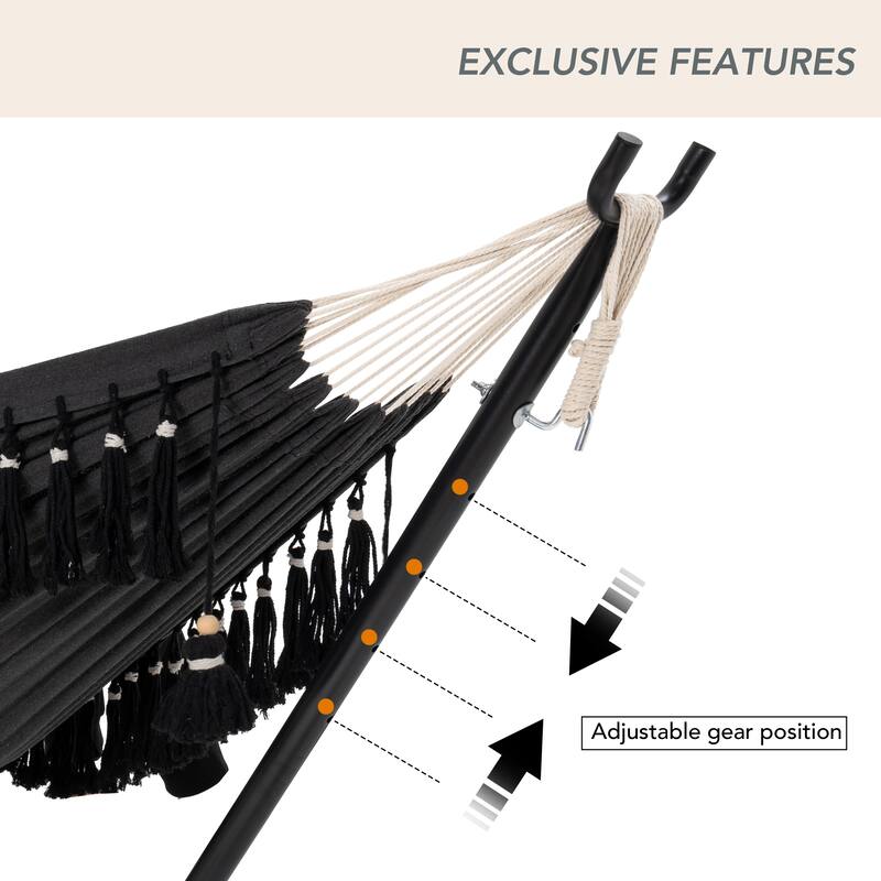 Double Cotton Hammock with Heavy Duty Steel Stand