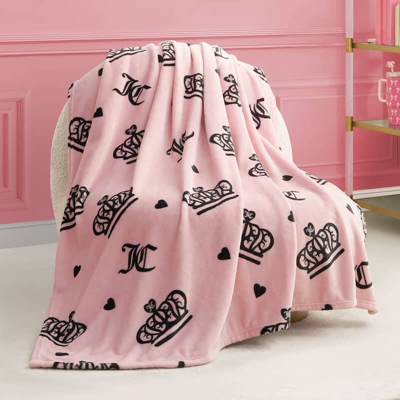Juicy Couture Printed Plush Throw Blankets - Pink/Black - 50"x70"