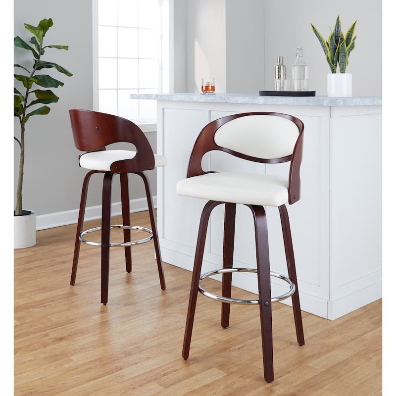 Carson Carrington Visby 30" Fixed-Height Bar Stool with Bent Wood Legs & Round Footrest (Set of 2)