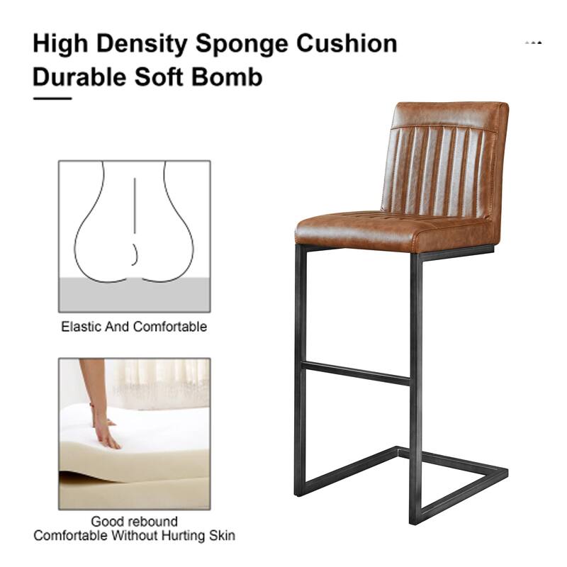 2 Sets Faux Leather Bar Stool - Sturdy Black Metal Frame & Padded Seat, Stylish Seating for Home Bar & Dining Counte