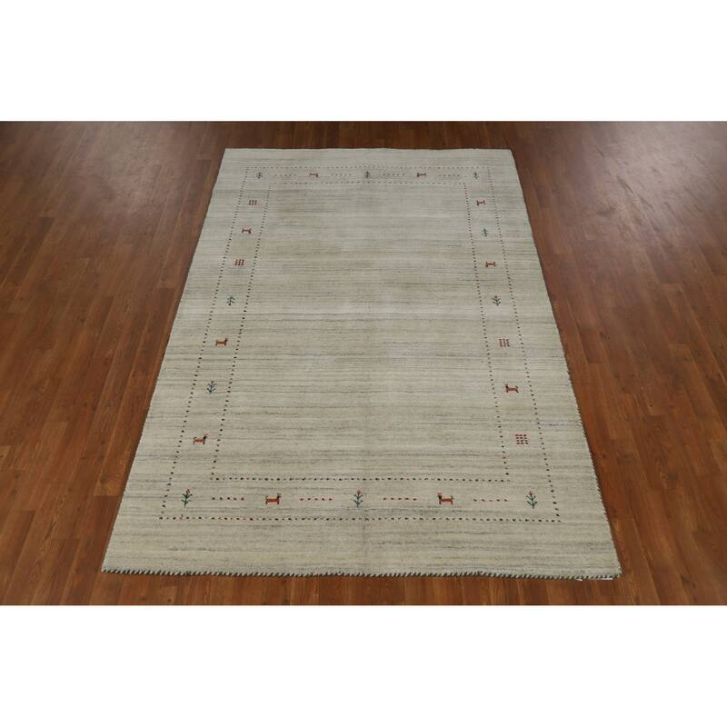 Little Animals Gabbeh Indian Area Rug Hand-Knotted Wool Carpet - 5'1" x 7'8"