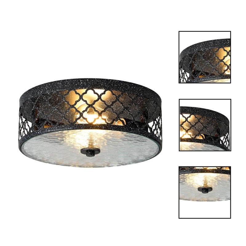 12” Light fixture black ceiling lighting glass, metal flush mount ceiling light - N/A