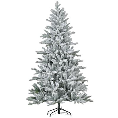 6/7/8FT Snow Flocked Artificial Hinged Christmas Tree with Foldable Metal Stand
