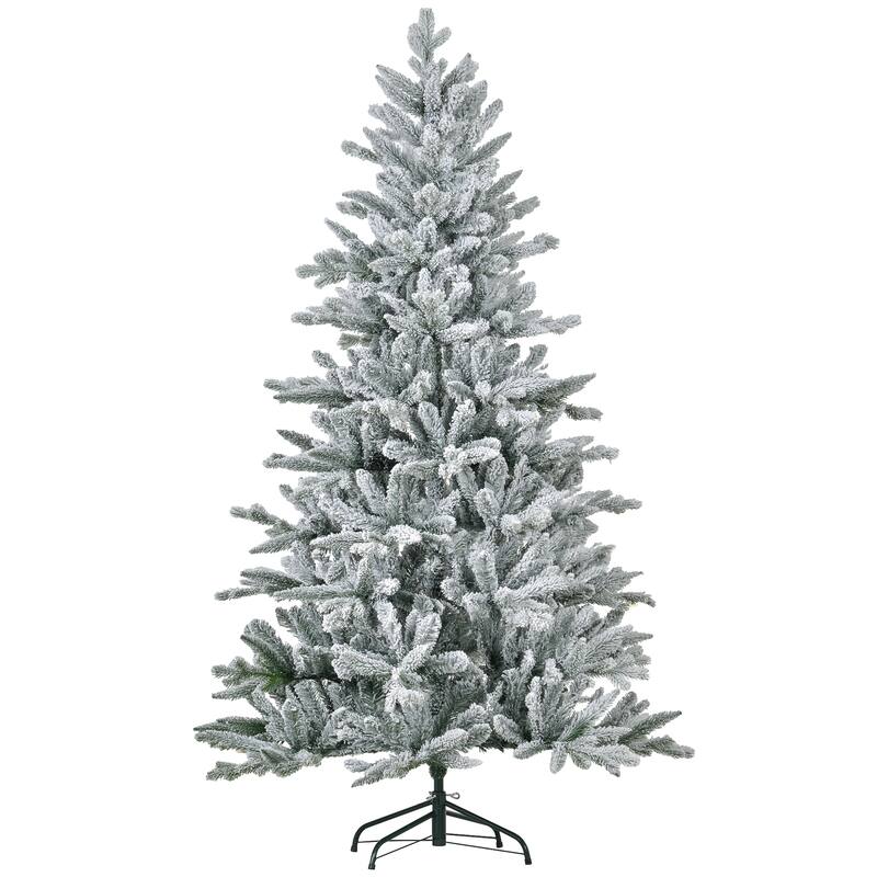 6FT Snow Flocked Christmas Tree, Easy Setup, Flame Retardant & Metal Stand - 6 Foot - Green