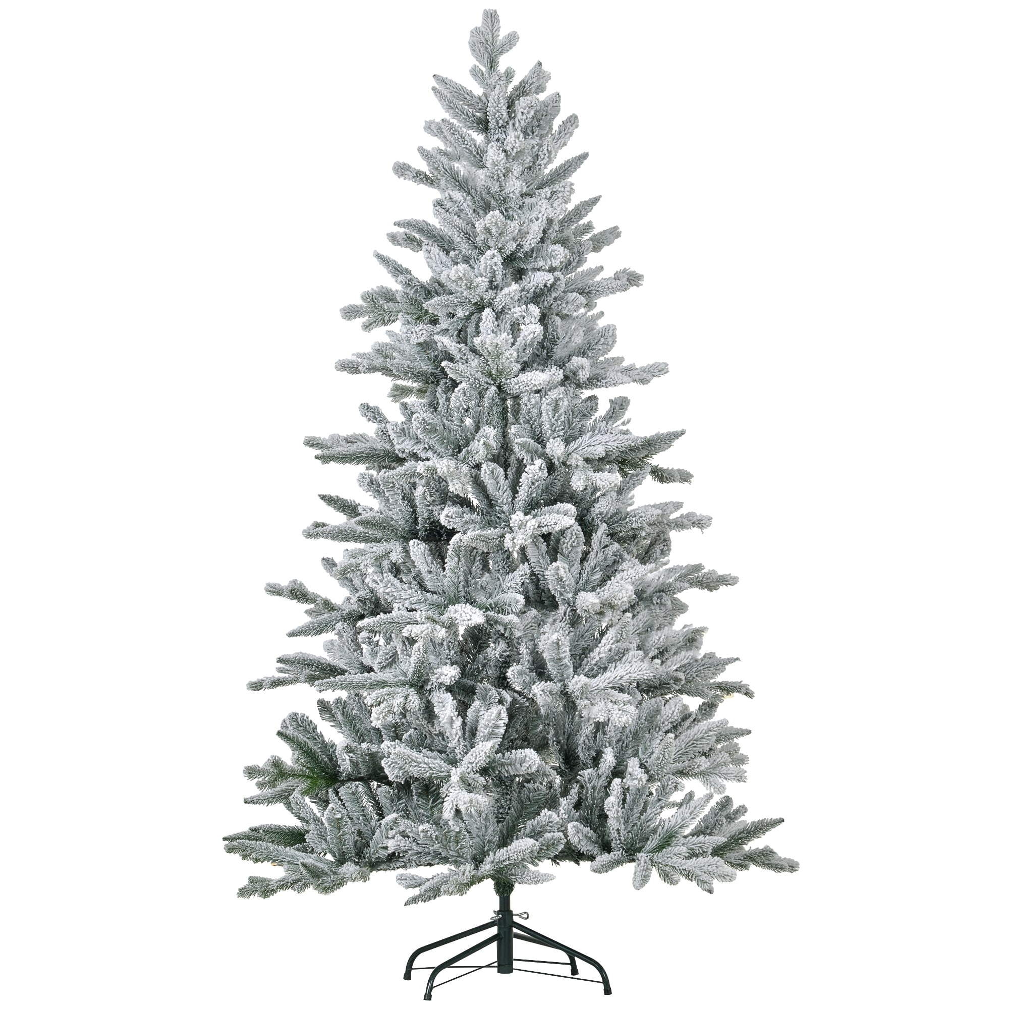 HOMCOM Flocked Artificial Christmas Tree - Hinged Branches, Foldable Metal Stand, Green