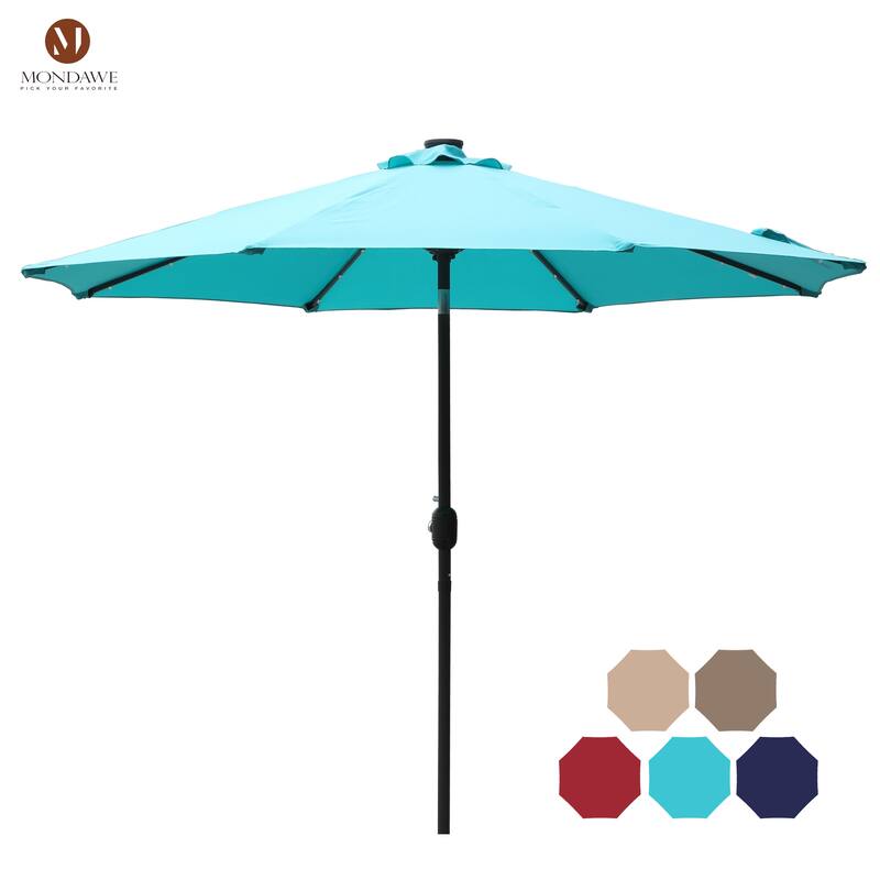 9Ft Patio Market Umbrella with 32 LED Round Solar