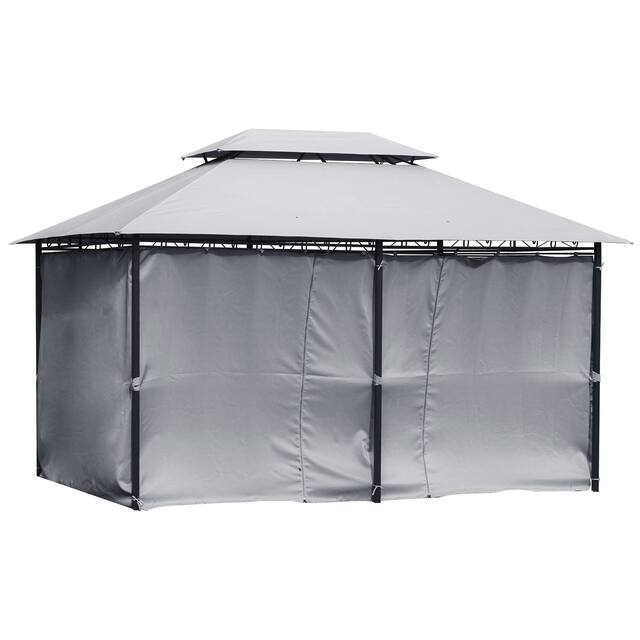 Outsunny 2-tier Grey Outdoor Garden Gazebo with Removable Curtains