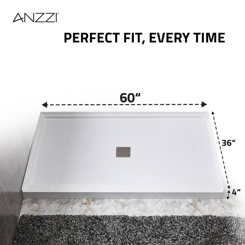 Alexander 60 in. L x 36 in. W Alcove Shower Pan Base with Center Drain in Glossy White Marine Acrylic