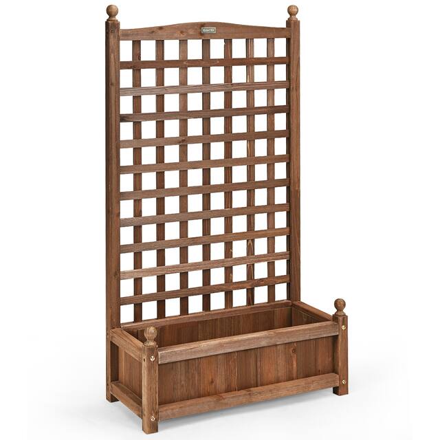Patio Wooden Plant Box Flower Plant Growing Box Holder with Trellis