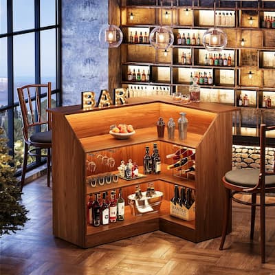 L-Shaped Bar Cabinet, 4-Tier Corner Bar Unit