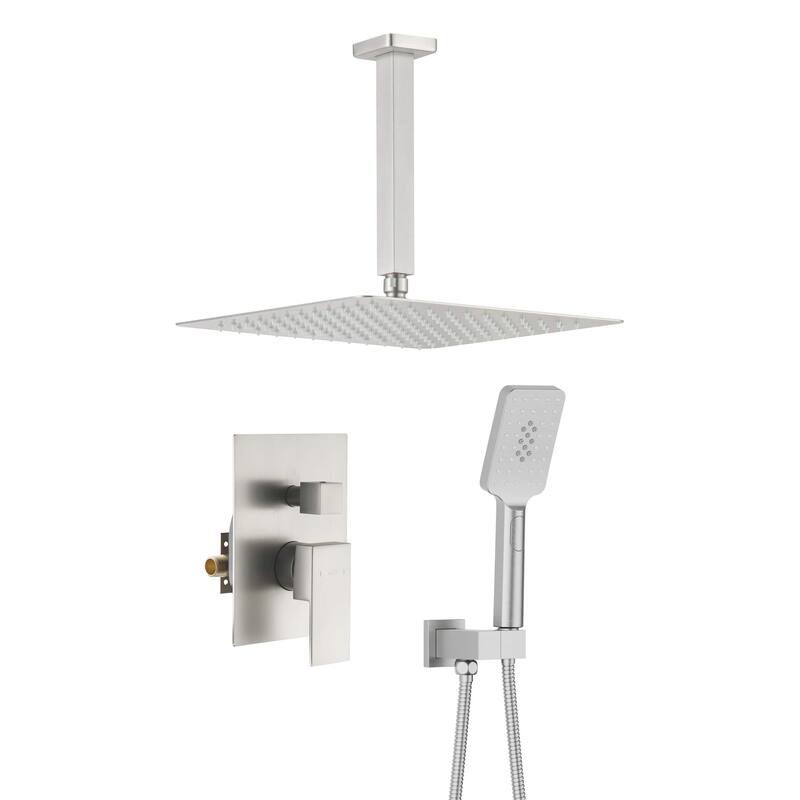 Pressure Balanced Ceiling Mounted 3-Function Shower System with Rough In Valve - Brushed Nickel