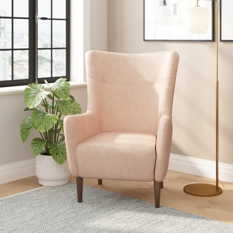 Upholstered Wingback Accent Chair with Wooden Frame and Legs - Light Brown