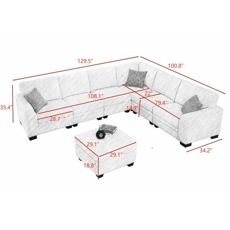 Wanderwell Home 7 PCS Corduroy Flexible Combination Sectional Sofa
