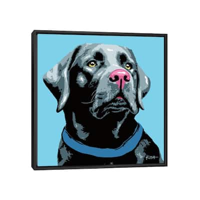 iCanvas "Black Lab Blue Woofhol" by Gretchen Kish Serrano Framed Canvas Print