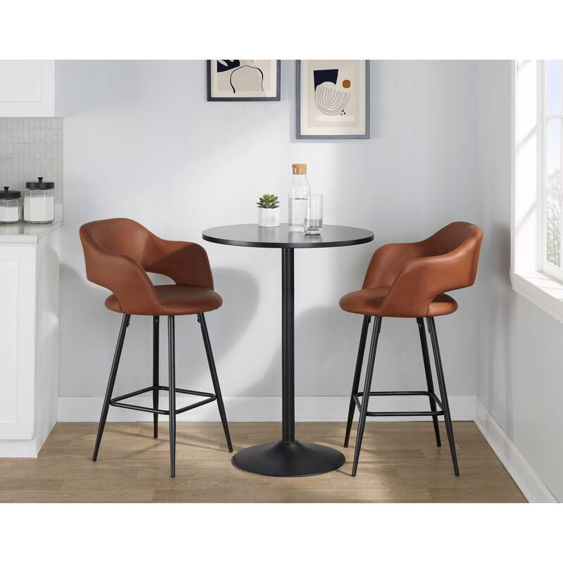 Porch & Den Vallen 26" Fixed-Height Faux Leather Counter Stool with Metal Legs & Square Footrest (Set of 2)