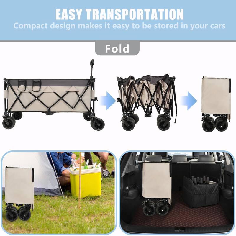 Heavy-Duty Foldable Utility Wagon - 480lbs Capacity, Patented Ultra-Stable Frame