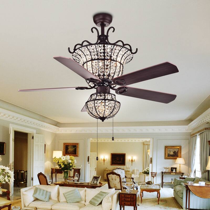 Charla 4-light Crystal 5-blade 52-inch Chandelier Ceiling Fan (Optional Remote & 2 Color Option Blades)