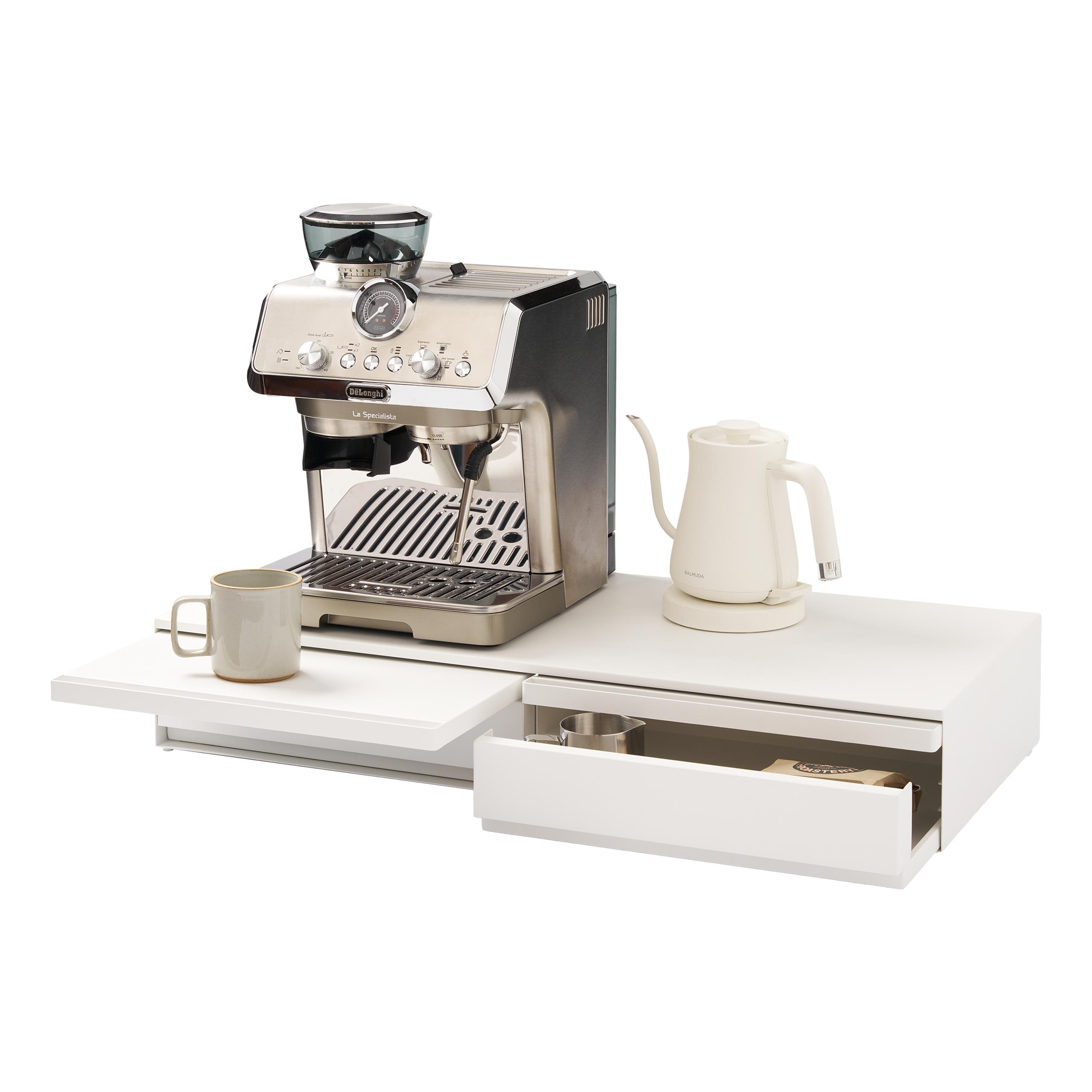 Yamazaki Home Countertop Drawer with Pull-Out Shelf - Wide, Steel - L 25.31 x W 31.5 x H 5.31 inches