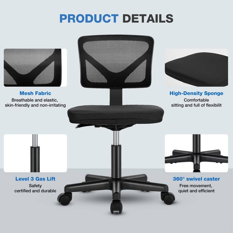Compact Low Back Swivel Task Chair with Adjustable Height & Wheels