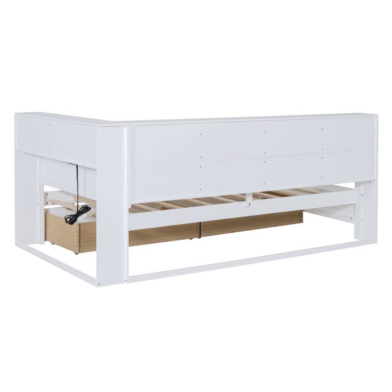 Wooden Daybed with Drawers, Shelf, and USB Ports
