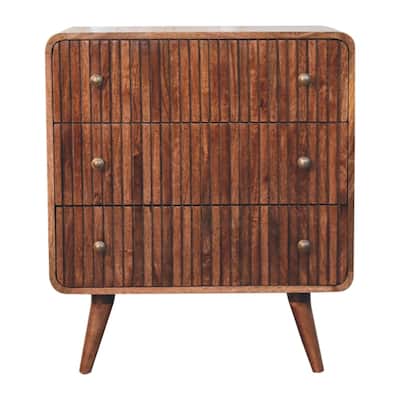 Artisan Furniture Solid Wood Honey Caramel T-bar Ridged Chest, Brown, 3 Drawers - N/A