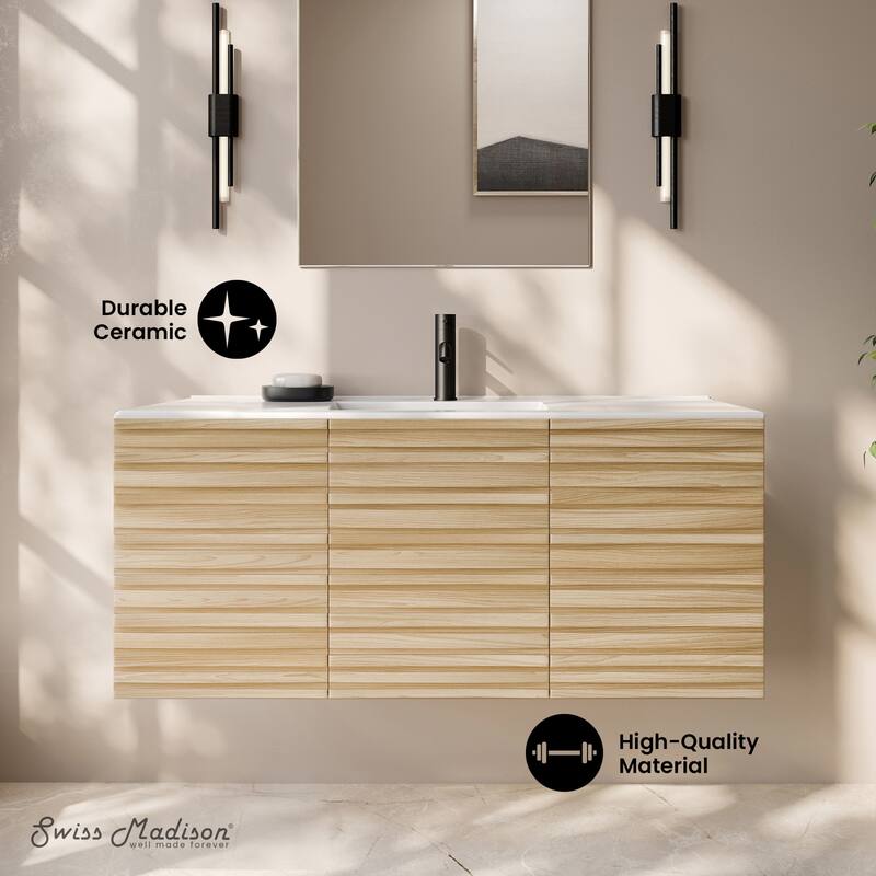 Cascade 48" Wall-Mounted Bathroom Vanity In Natural Oak With Sink Top - 48