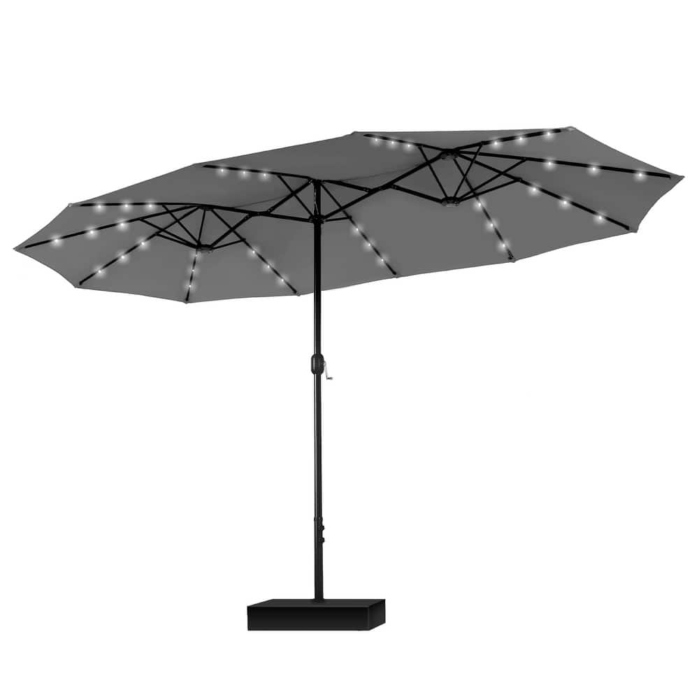 15ft Patio Umbrella Double-Sided Outdoor Extra Large Crank Lift Umbrella with Solar Led Lights and Base Included