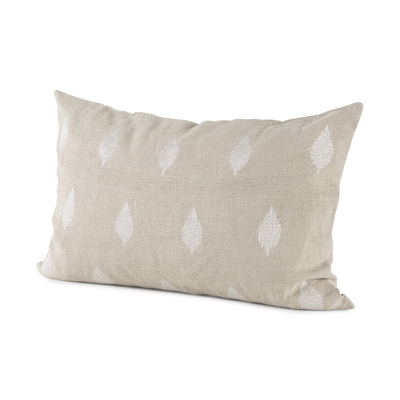 HomeRoots Beige And White Leaf Pattern Lumbar Pillow Cover - 21"W x 13"D x 1"H
