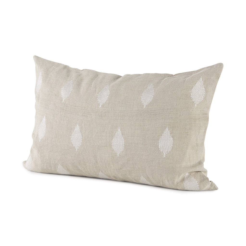 HomeRoots Beige And White Leaf Pattern Lumbar Pillow Cover