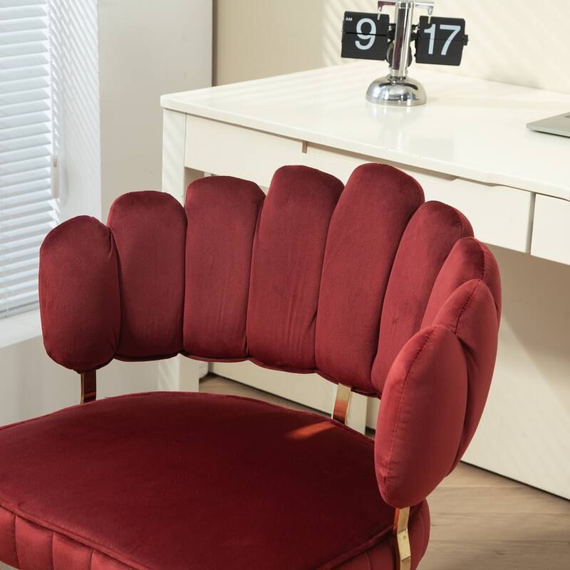 Velvet Home Office Desk Chair, Height Adjustable Task Chair, Armless Single Chair with Wheels, 360° Swivel Vanity Chair - N/A