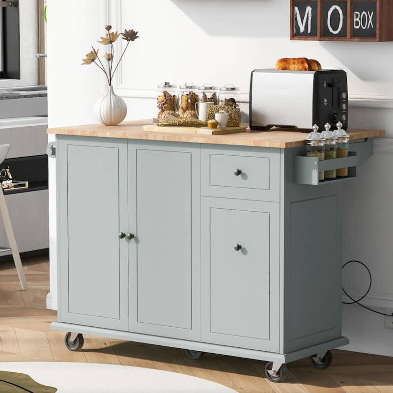 Rolling Kitchen Cart with Drop Leaf, Storage Rack, and 3-Tier Cabinet Organizer
