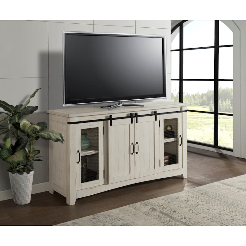 Rustic Farmhouse 65-Inch Wide Solid Wood TV Stand - Antique White