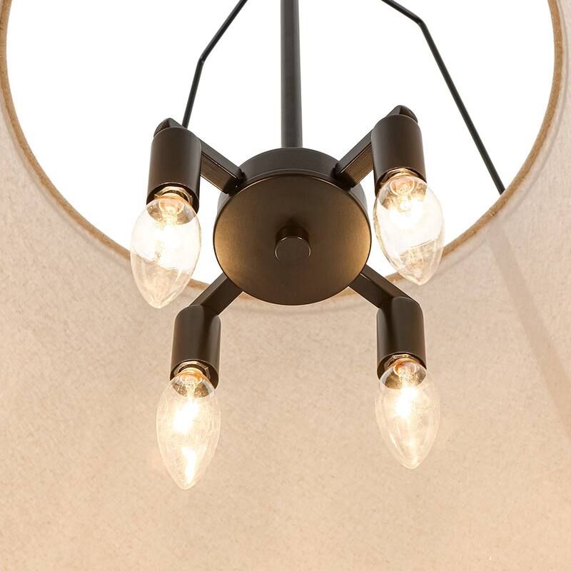 Mid Century 4-Light Conical Ivory Linen Lantern Pendant Ambient Light