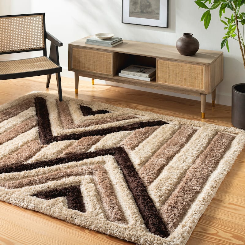 Livabliss Bologna Geometric Stripes Plush Area Rug - Brown/Beige - 7' 10" x 10'