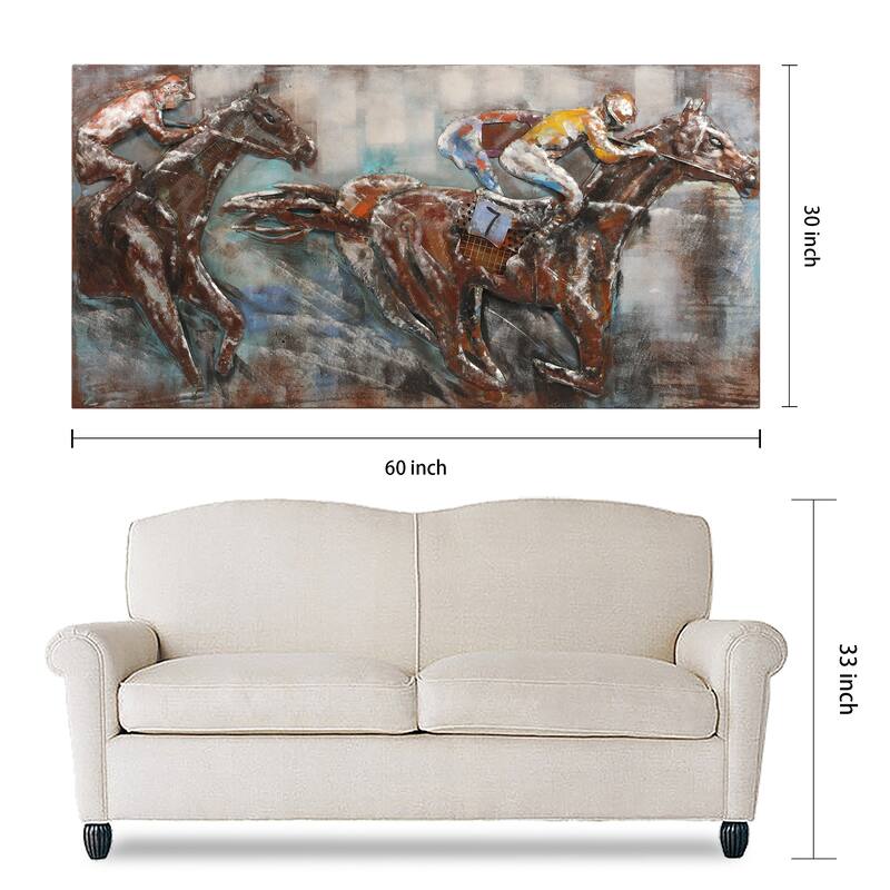 "Horse Race" Mixed Media Iron Hand Painted Dimensional Wall Art