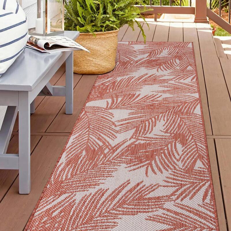 World Rug Gallery Contemporary Distressed Leaves Textured Flat Weave Indoor/Outdoor Area Rug - 2'x7' Runner - Terra